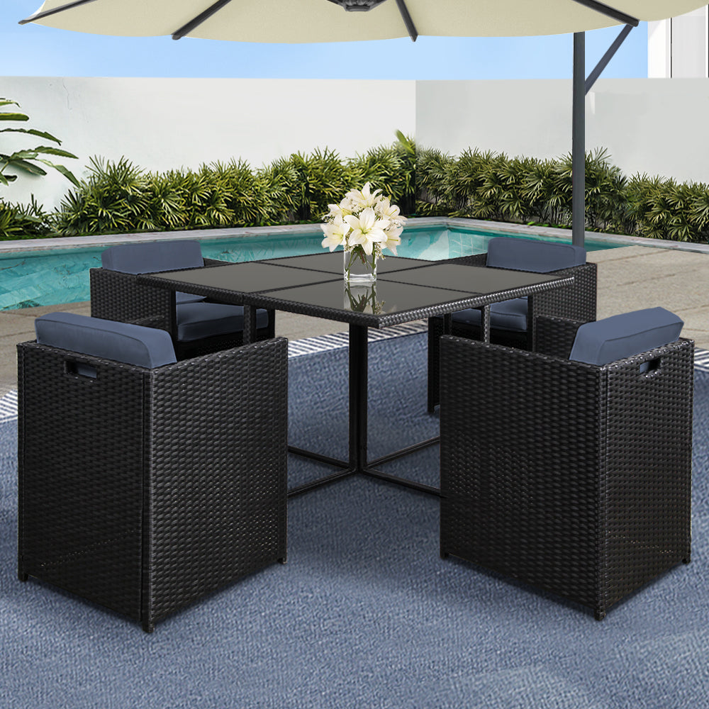 Gardeon 5 Piece Wicker Outdoor Dining Set - Black