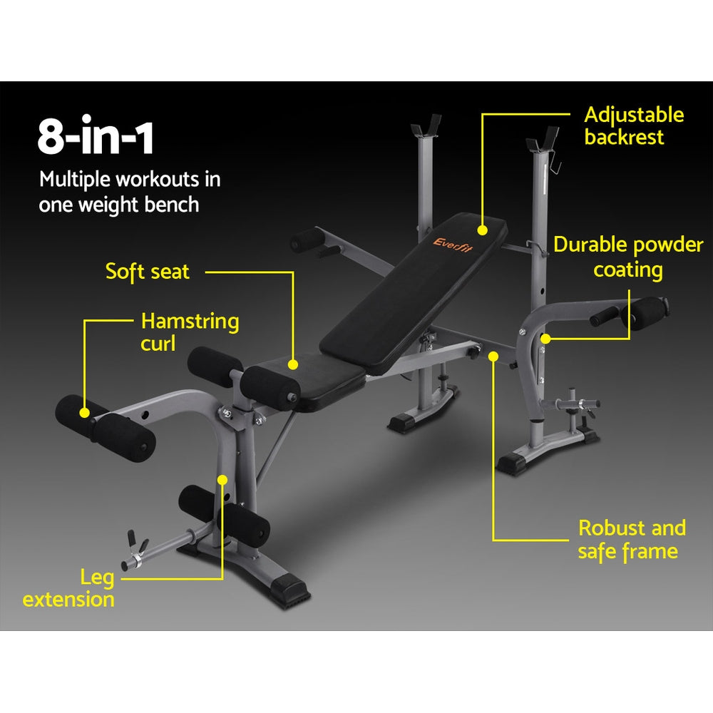 Everfit Multi Station Weight Bench Press Fitness Weights Equipment Incline Black