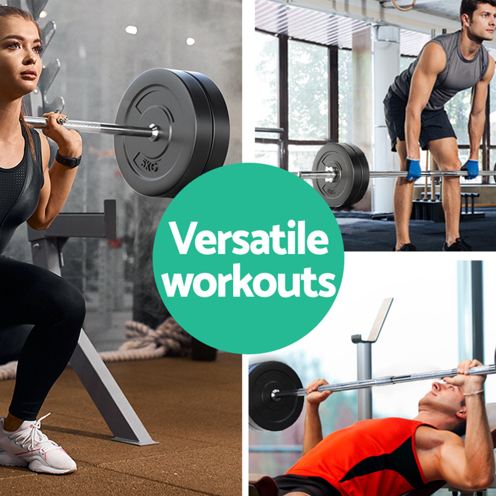 28KG Barbell Weight Set Plates Bar Bench Press Fitness Exercise Home Gym 168cm