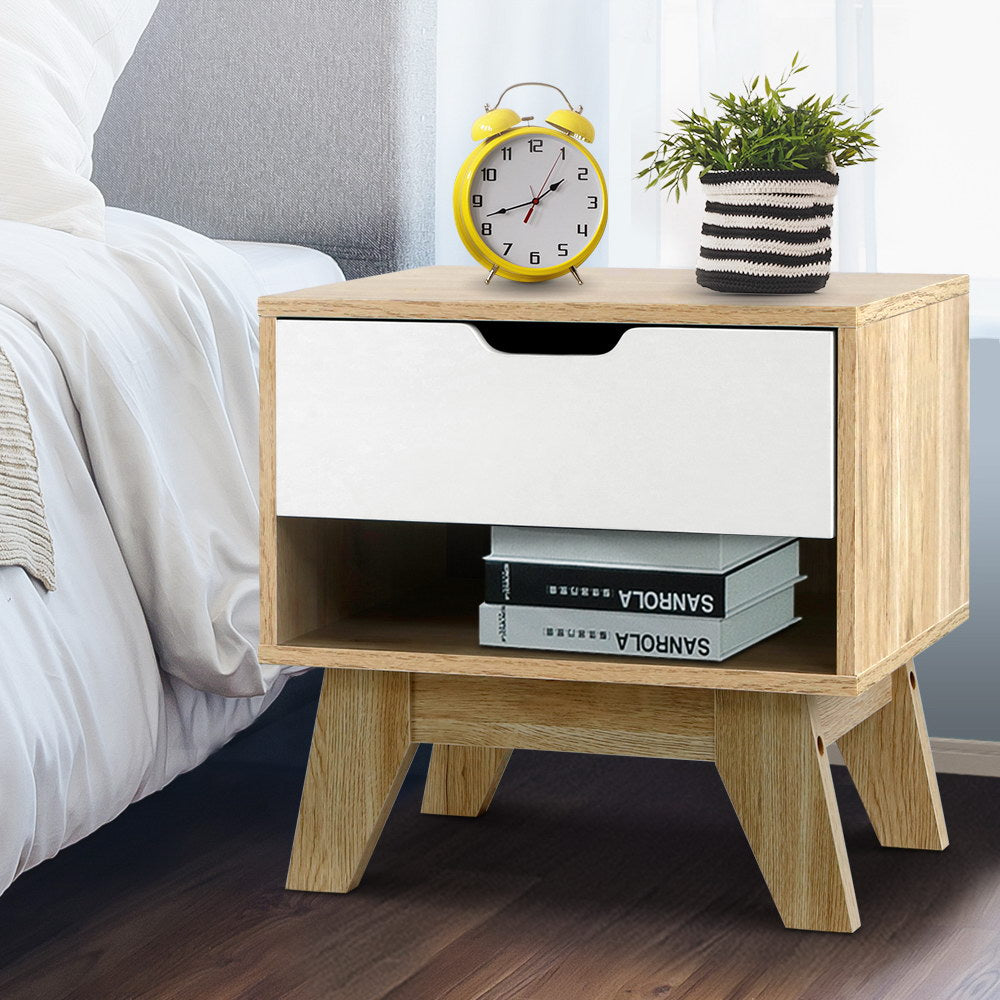 Artiss Bedside Table Drawer Nightstand Shelf Cabinet Storage Lamp Side Wooden