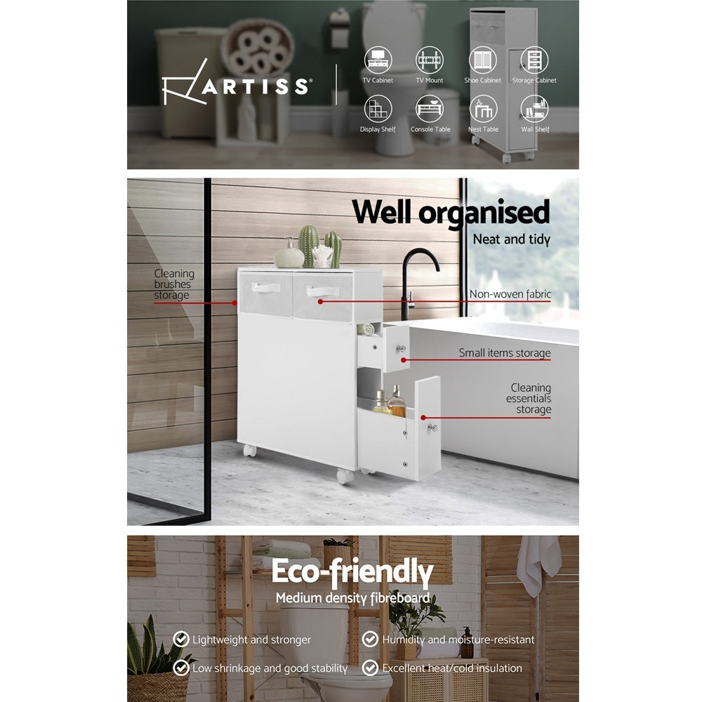 Artiss Bathroom Cabinet Toilet Storage Caddy Holder w/ Wheels