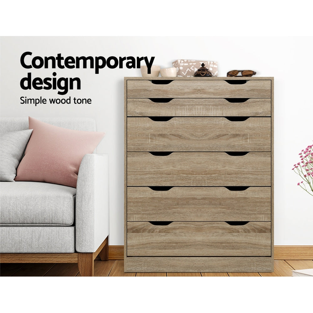 Artiss 6 Chest of Drawers Tallboy Dresser Table Storage Cabinet Oak Bedroom