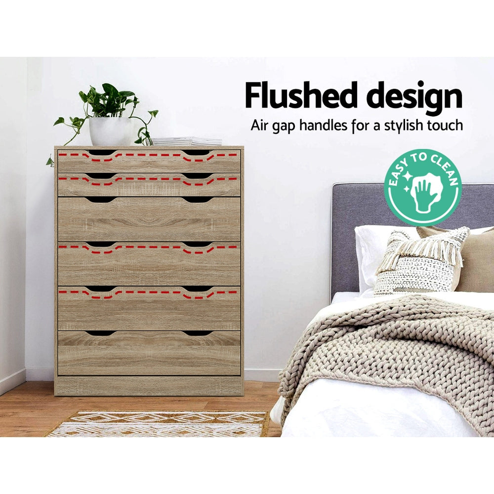 Artiss 6 Chest of Drawers Tallboy Dresser Table Storage Cabinet Oak Bedroom