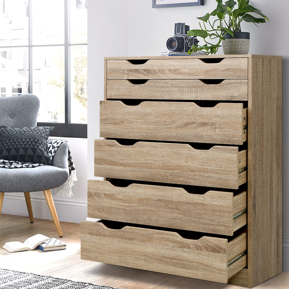 Artiss 6 Chest of Drawers Tallboy Dresser Table Storage Cabinet Oak Bedroom