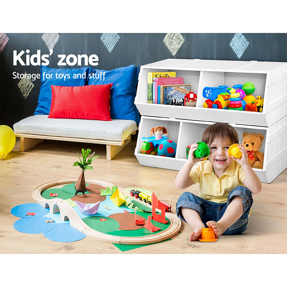 Keezi Kids Toy Box Stackable Bookshelf Storage Organiser Bookcase Shelf