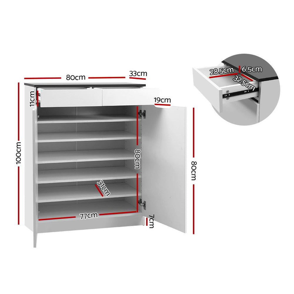 Artiss Shoe Cabinet Shoes Storage Rack High Gloss Organiser Cupboard White
