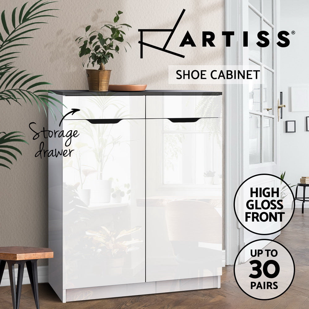 Artiss Shoe Cabinet Shoes Storage Rack High Gloss Organiser Cupboard White