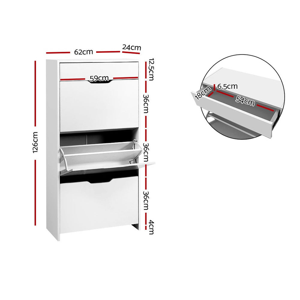Artiss Shoe Cabinet 3 Tier Shoes Storage Drawer High Gloss White Rack Shelf