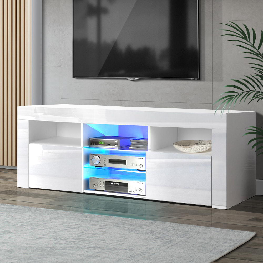 Artiss TV Cabinet Entertainment Unit Stand RGB LED Gloss Furniture 145cm White