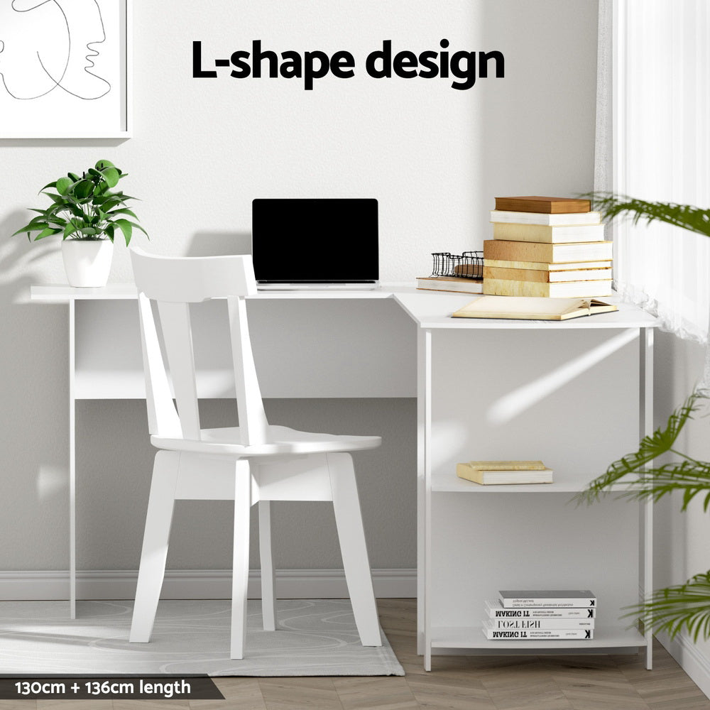 Artiss Office Computer Desk Corner Student Study Table Workstation L-Shape Shelf White