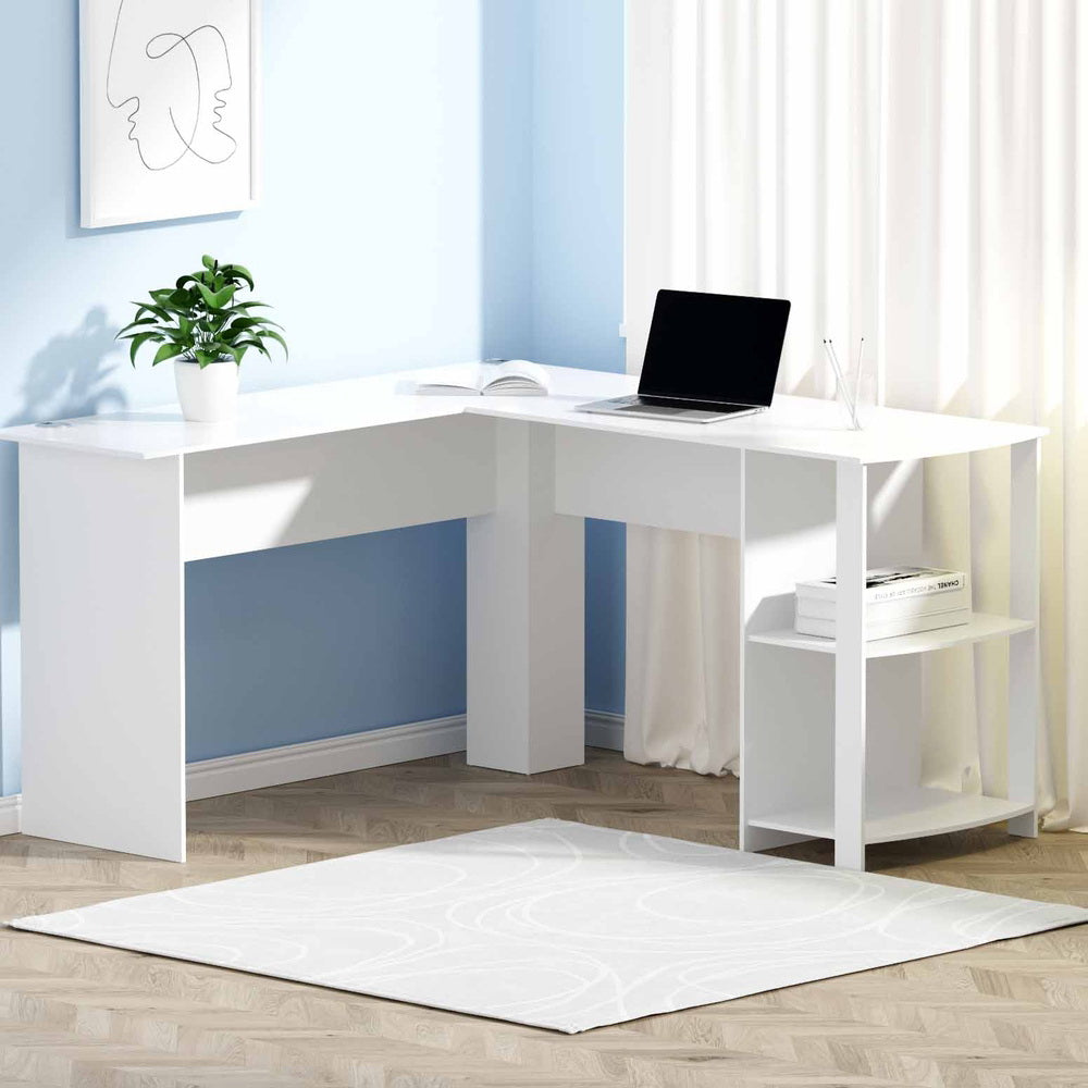 Artiss Office Computer Desk Corner Student Study Table Workstation L-Shape Shelf White