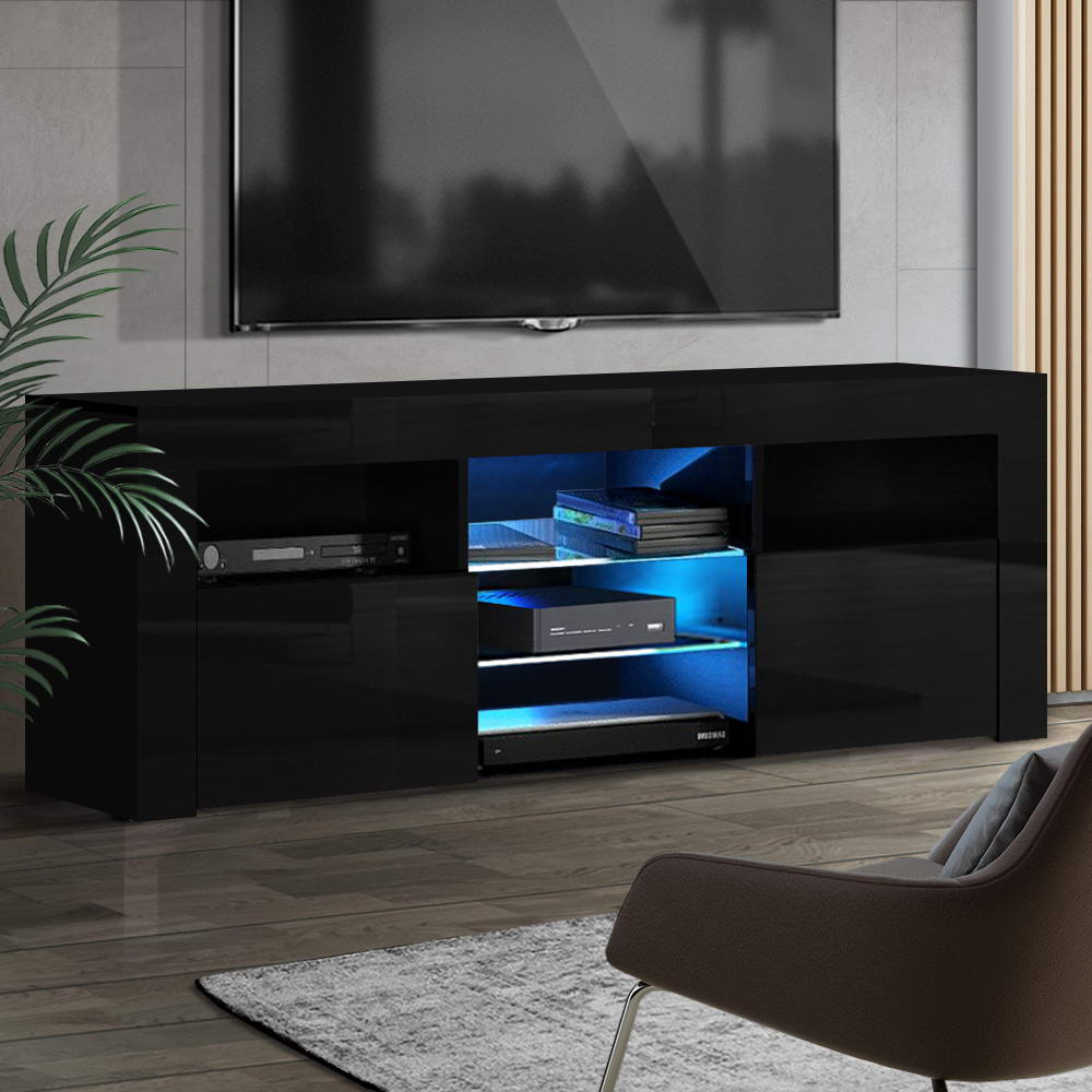 Artiss TV Cabinet Entertainment Unit Stand RGB LED Gloss Furniture 160cm Black