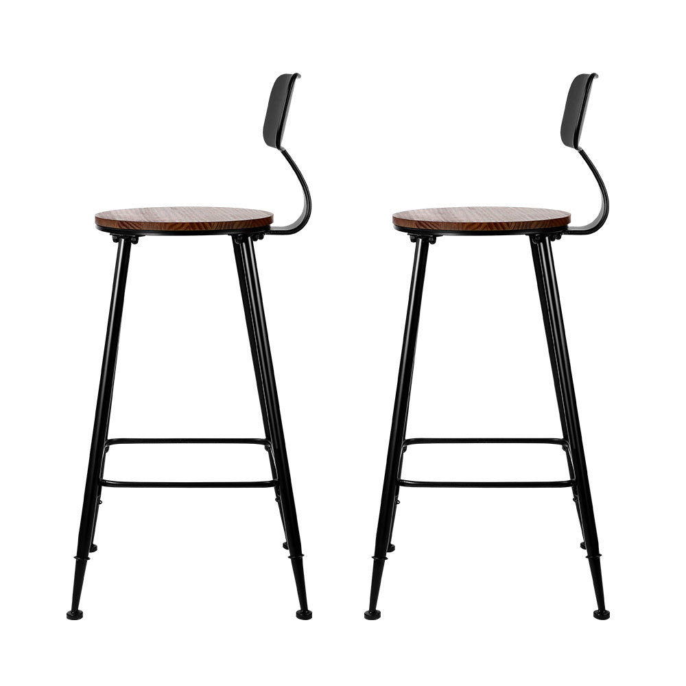 Set of 2 Artiss Bar Stools Pinewood Metal - Black and Wood