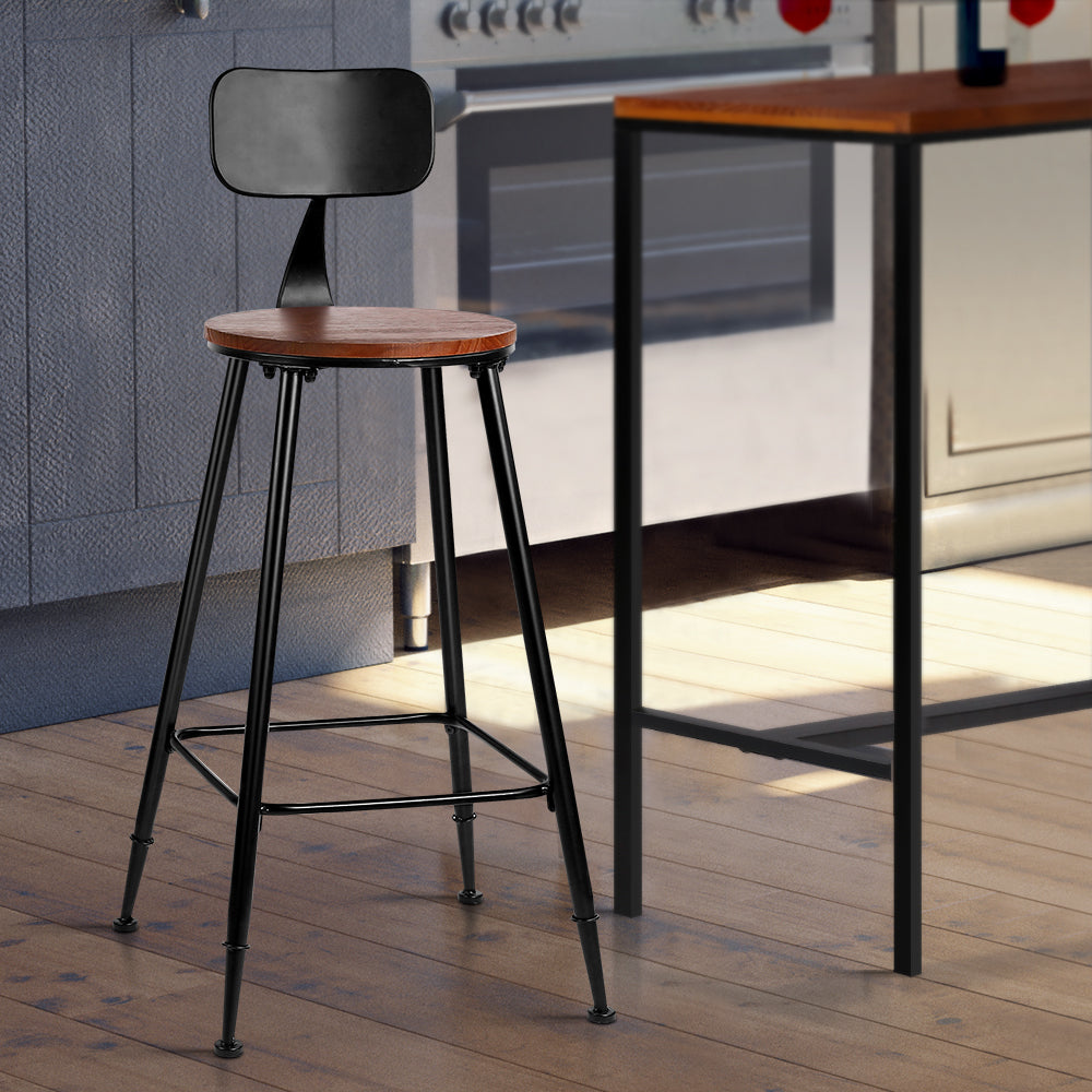 Set of 2 Artiss Bar Stools Pinewood Metal - Black and Wood