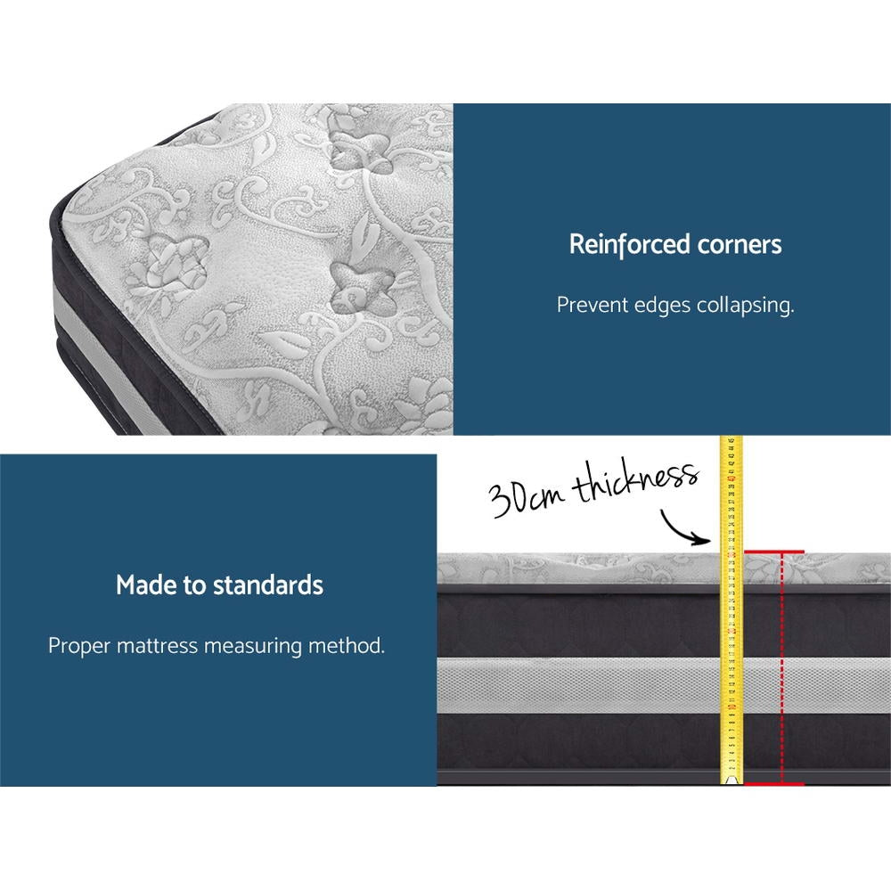 Giselle Bedding Lotus Tight Top Pocket Spring Mattress 30cm Thick Queen