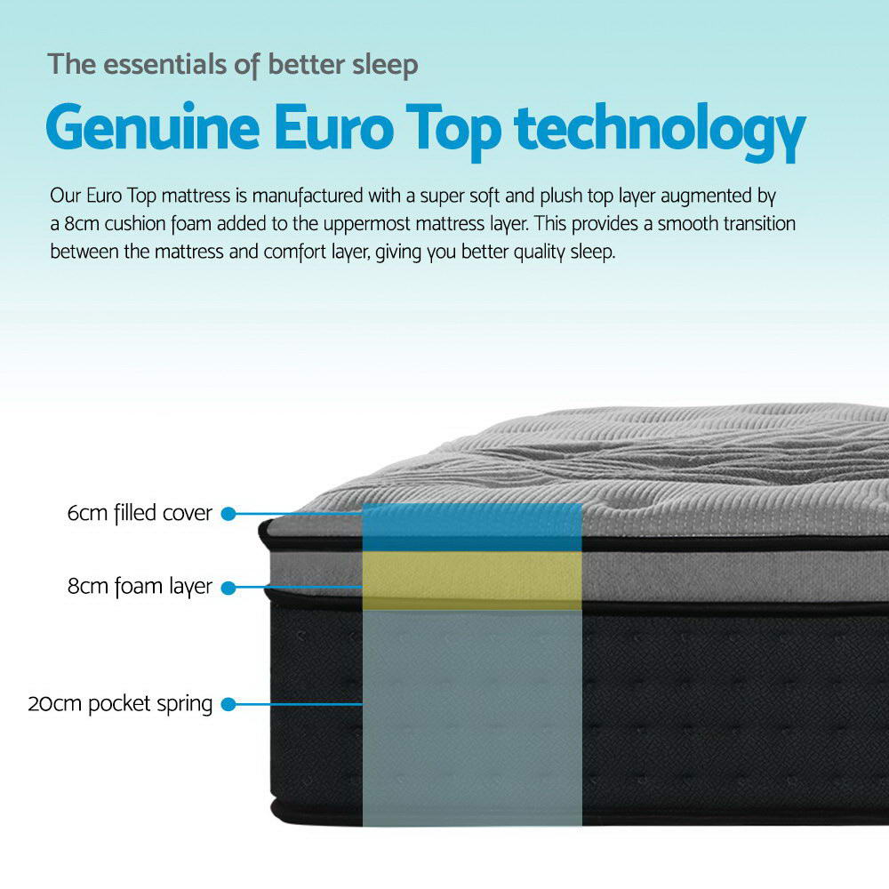 Giselle Bedding Alanya Euro Top Pocket Spring Mattress 34cm Thick Double