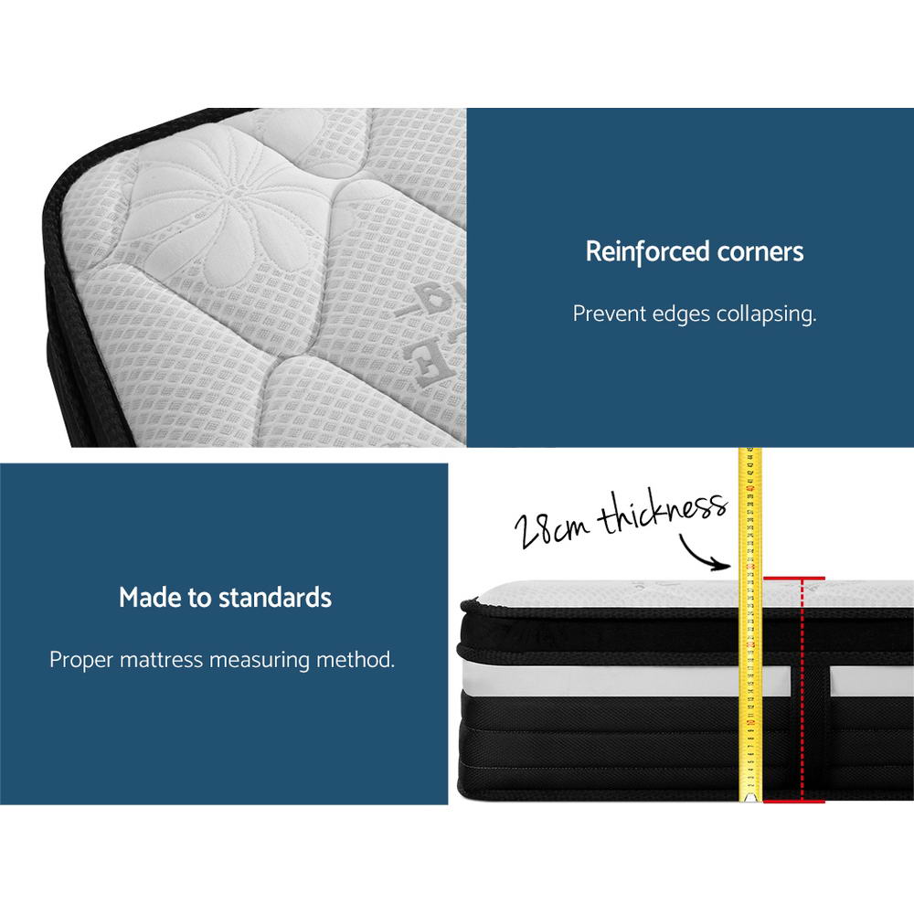 Giselle Bedding Regine Euro Top Pocket Spring Mattress 28cm Thick - Queen