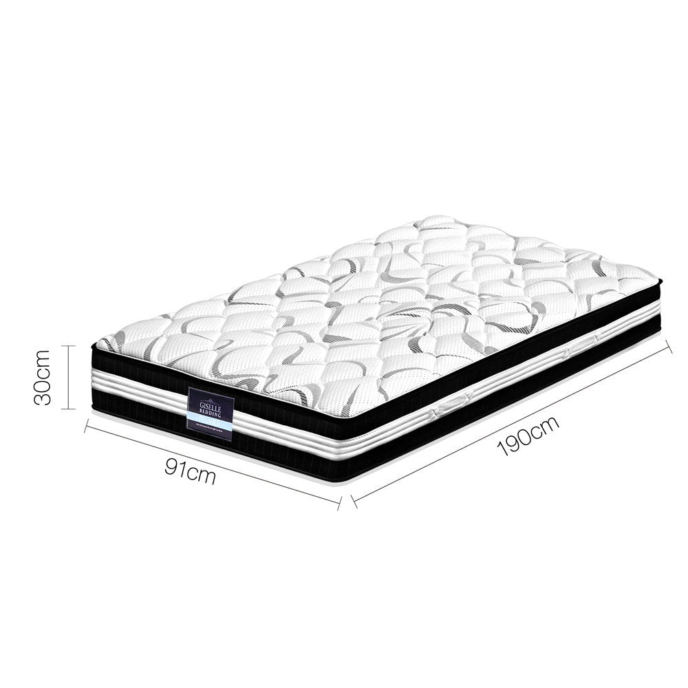 Giselle Bedding Mykonos Euro Top Pocket Spring Mattress 30cm Thick Single