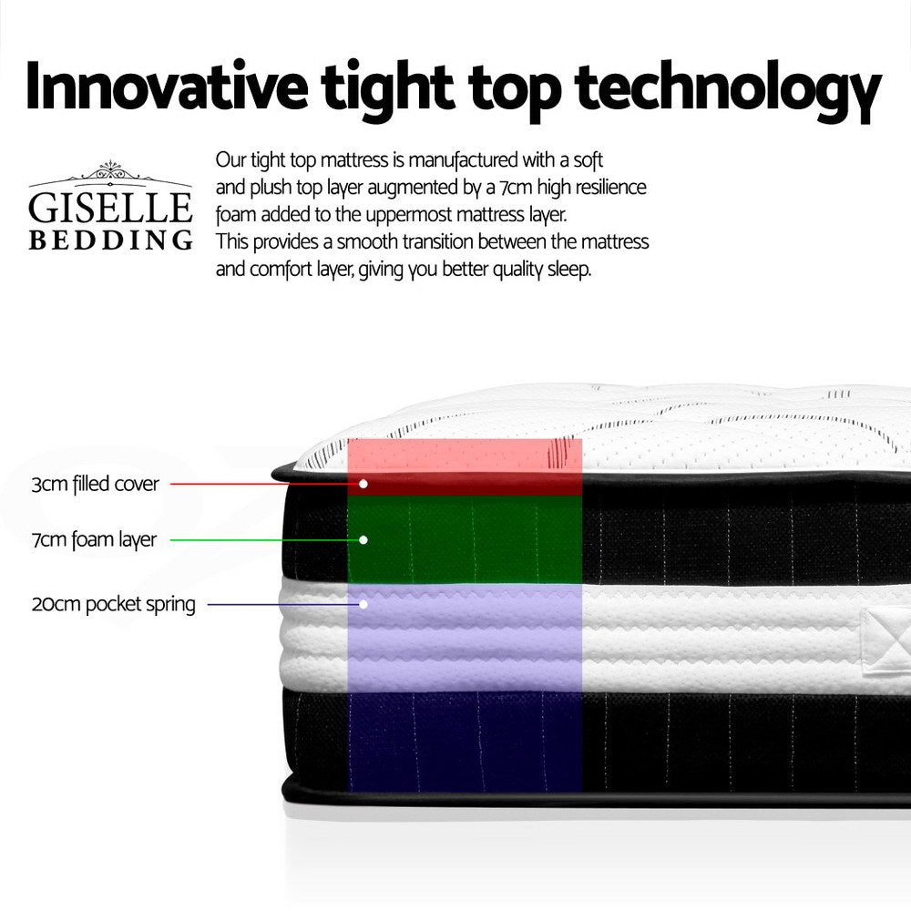 Giselle Bedding Mykonos Euro Top Pocket Spring Mattress 30cm Thick Single