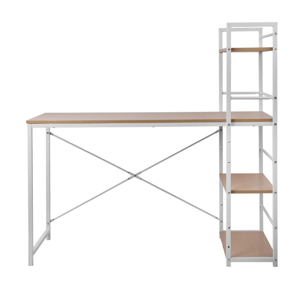 Artiss Metal Desk with Shelves - White with Oak Top