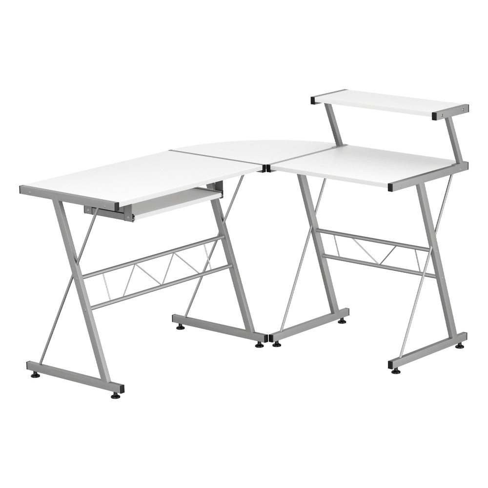 Artiss Corner Metal Pull Out Table Desk - White