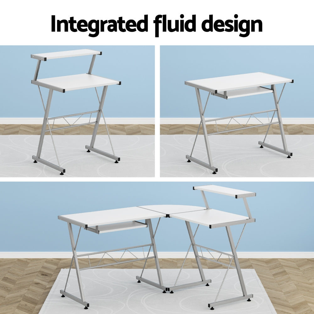 Artiss Corner Metal Pull Out Table Desk - White