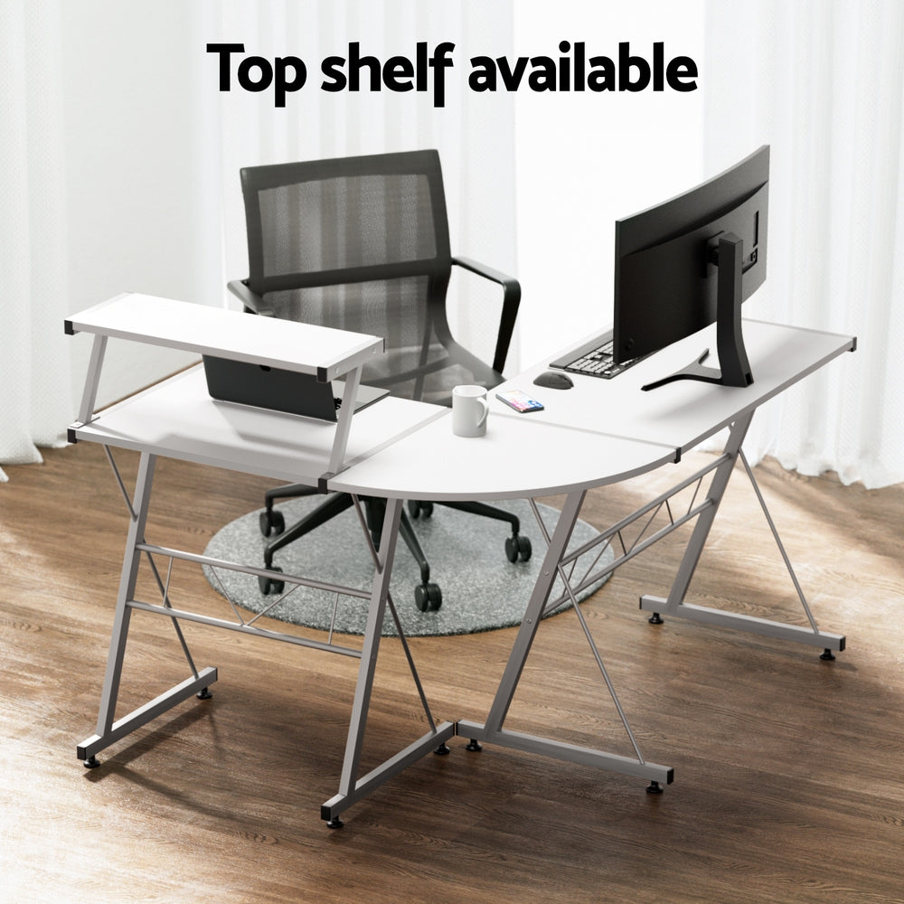 Artiss Corner Metal Pull Out Table Desk - White