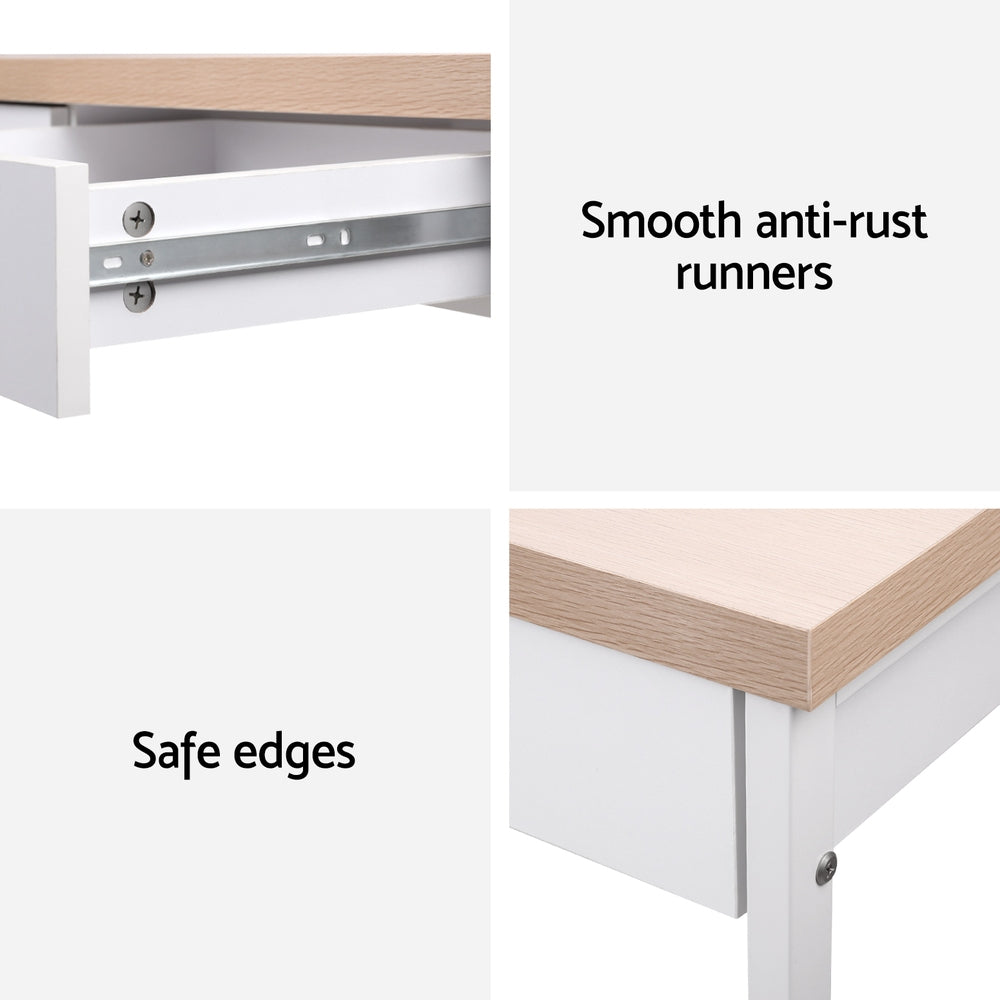 Artiss Metal Desk with Drawer - White with Wooden Top