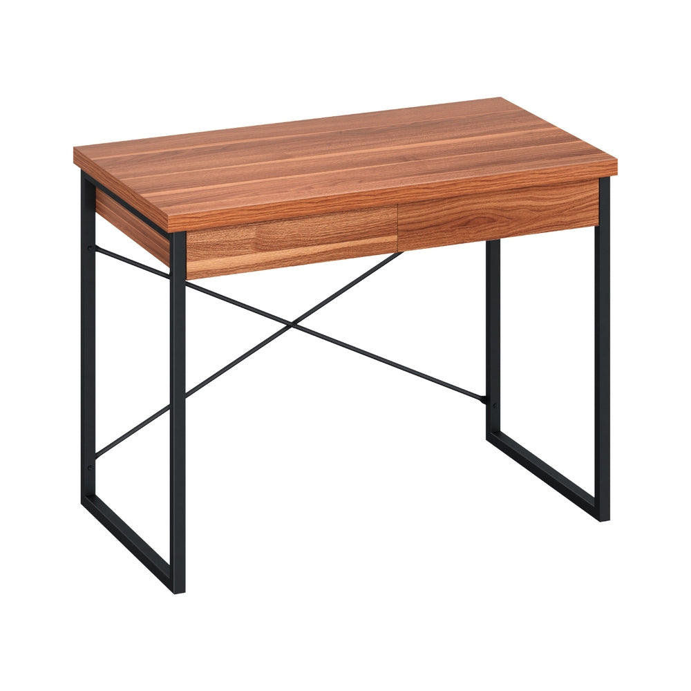 Artiss Metal Desk with Drawer - Walnut