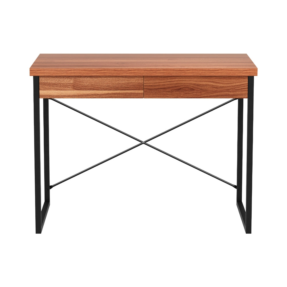 Artiss Metal Desk with Drawer - Walnut