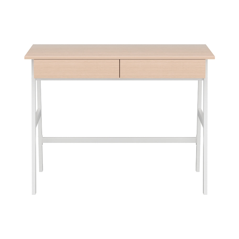 Artiss Metal Desk with Drawer - White with Oak Top