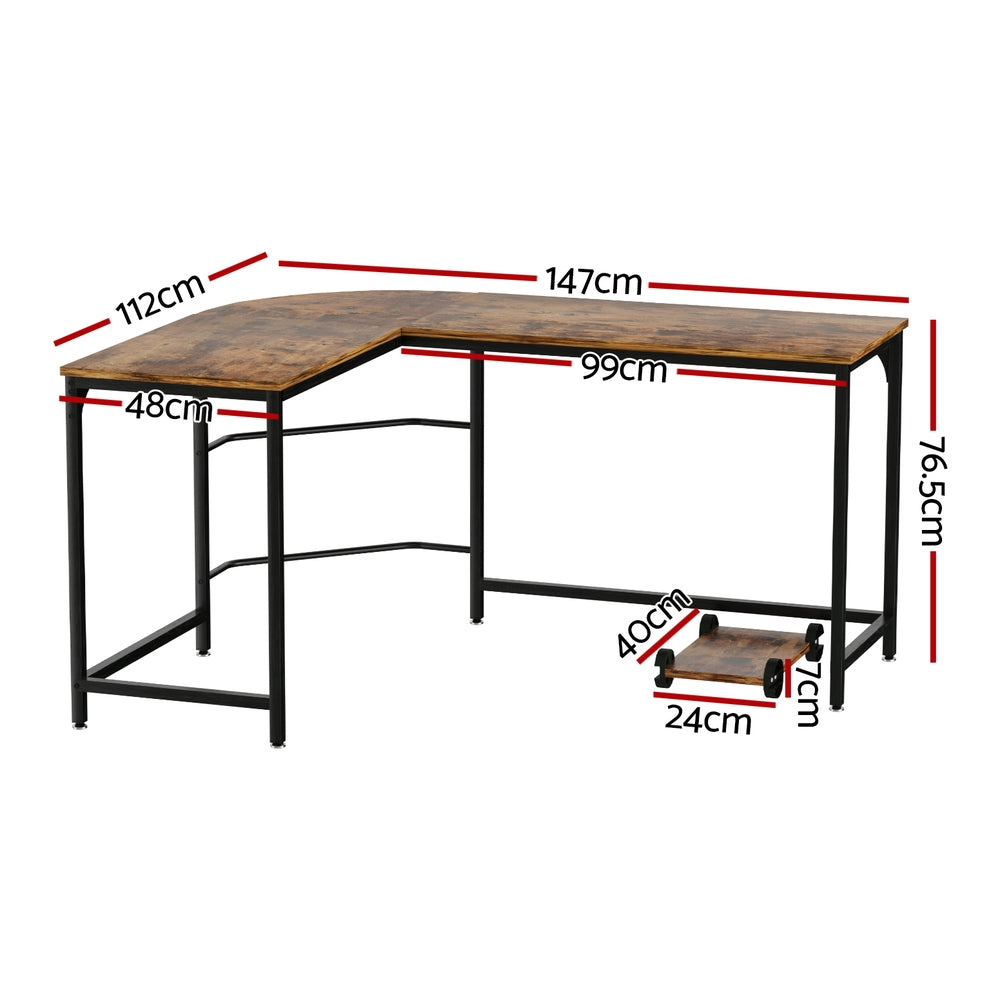 Artiss Corner Computer Desk L-Shaped Student Home Office Study Table Brown