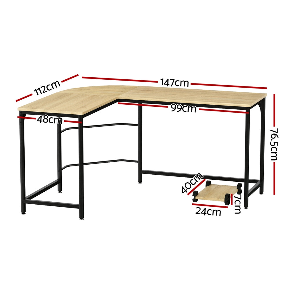 Artiss Corner Computer Desk L-Shaped Student Home Office Study Table Oak