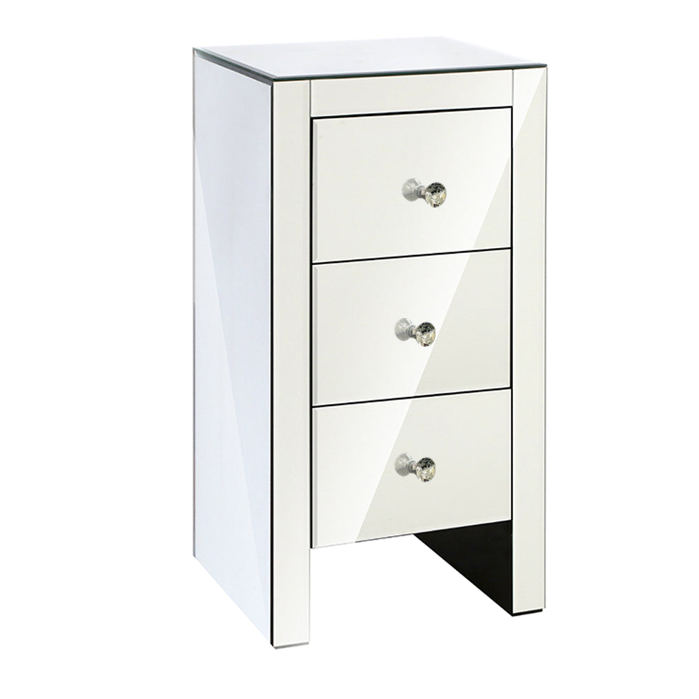 Artiss Mirrored Bedside table Drawers Furniture Mirror Glass Quenn Silver