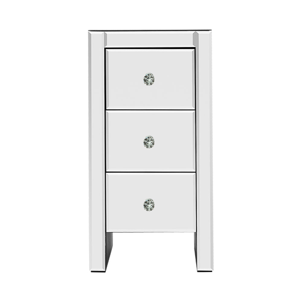 Artiss Mirrored Bedside table Drawers Furniture Mirror Glass Quenn Silver