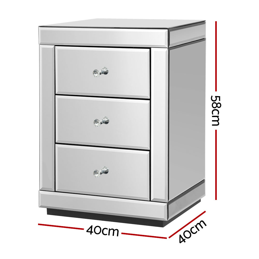 Artiss Mirrored Bedside Table Drawers Furniture Mirror Glass Presia Silver