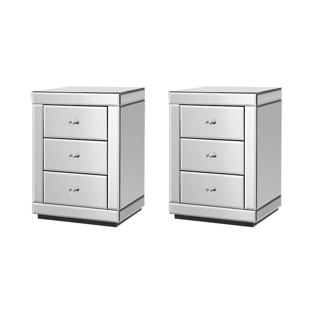 Artiss Set of 2 Bedside Tables Drawers Mirrored Side End Table Cabinet Nightstand