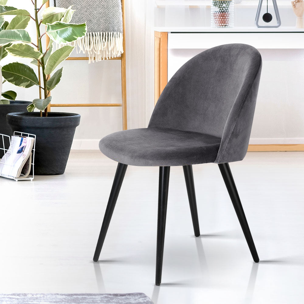 Artiss Set of 2 Velvet Modern Dining Chair - Dark Grey
