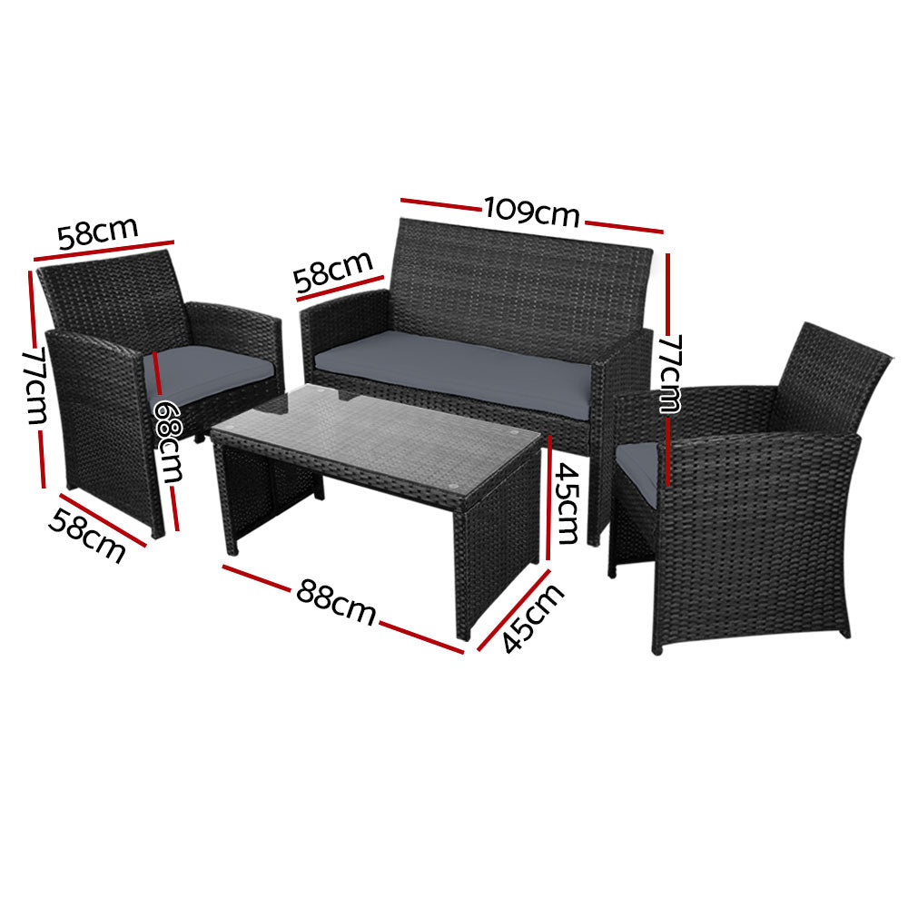Gardeon Rattan Furniture Outdoor Lounge Setting Wicker Dining Set w/Storage Cover Black