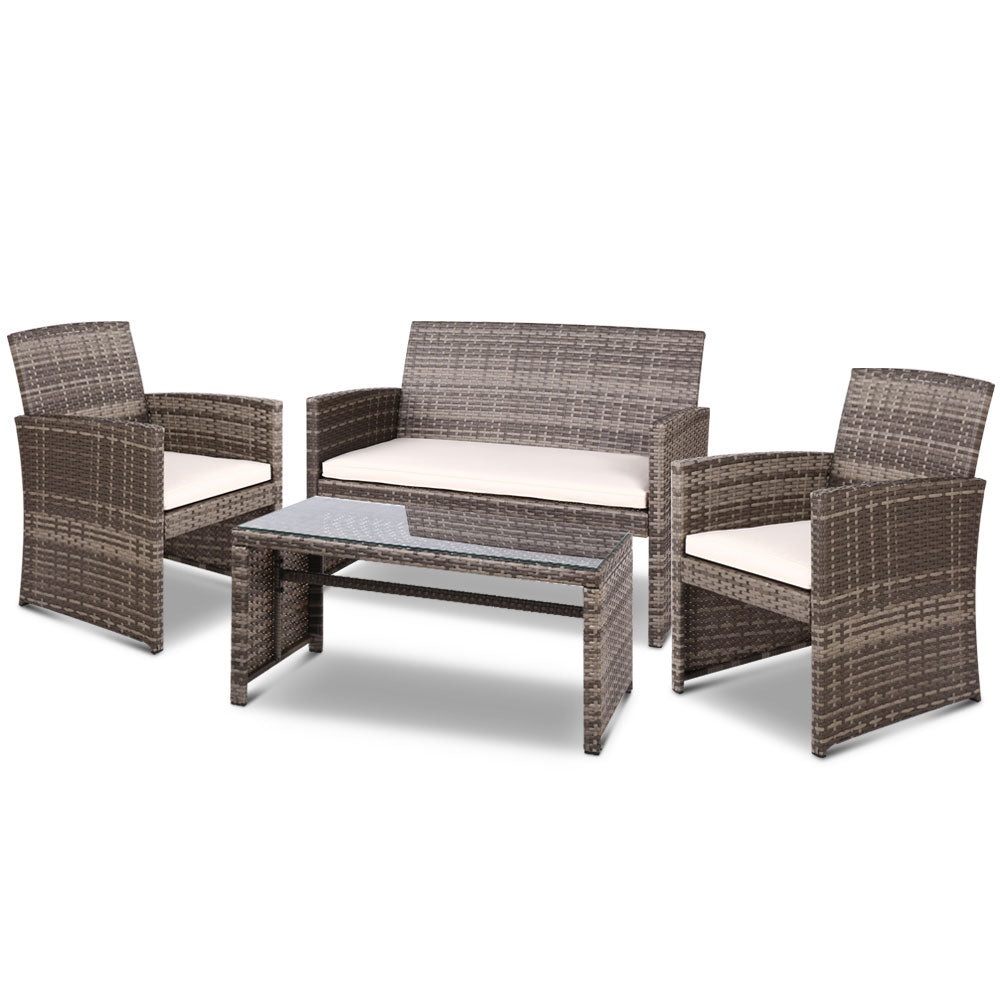 Gardeon Set of 4 Outdoor Lounge Setting Rattan Patio Wicker Dining Set Mixed Grey