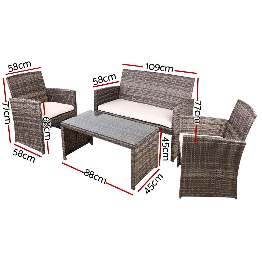Gardeon Rattan Furniture Outdoor Lounge Setting Wicker Dining Set w/Storage Cover Mixed Grey