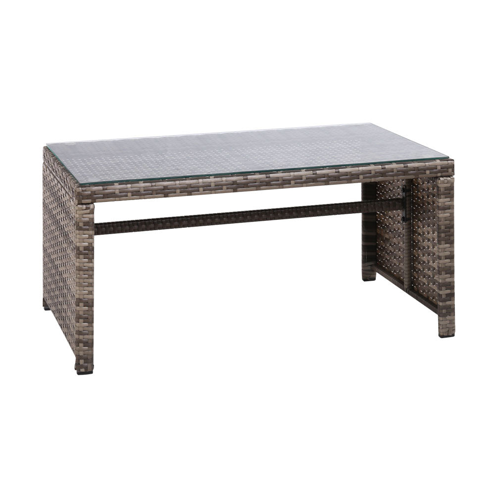 Gardeon Rattan Furniture Outdoor Lounge Setting Wicker Dining Set w/Storage Cover Mixed Grey