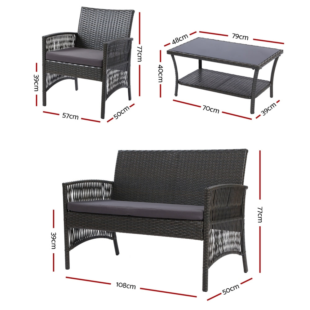 Gardeon 4 PCS Outdoor Furniture Lounge Setting Wicker Dining Set Grey