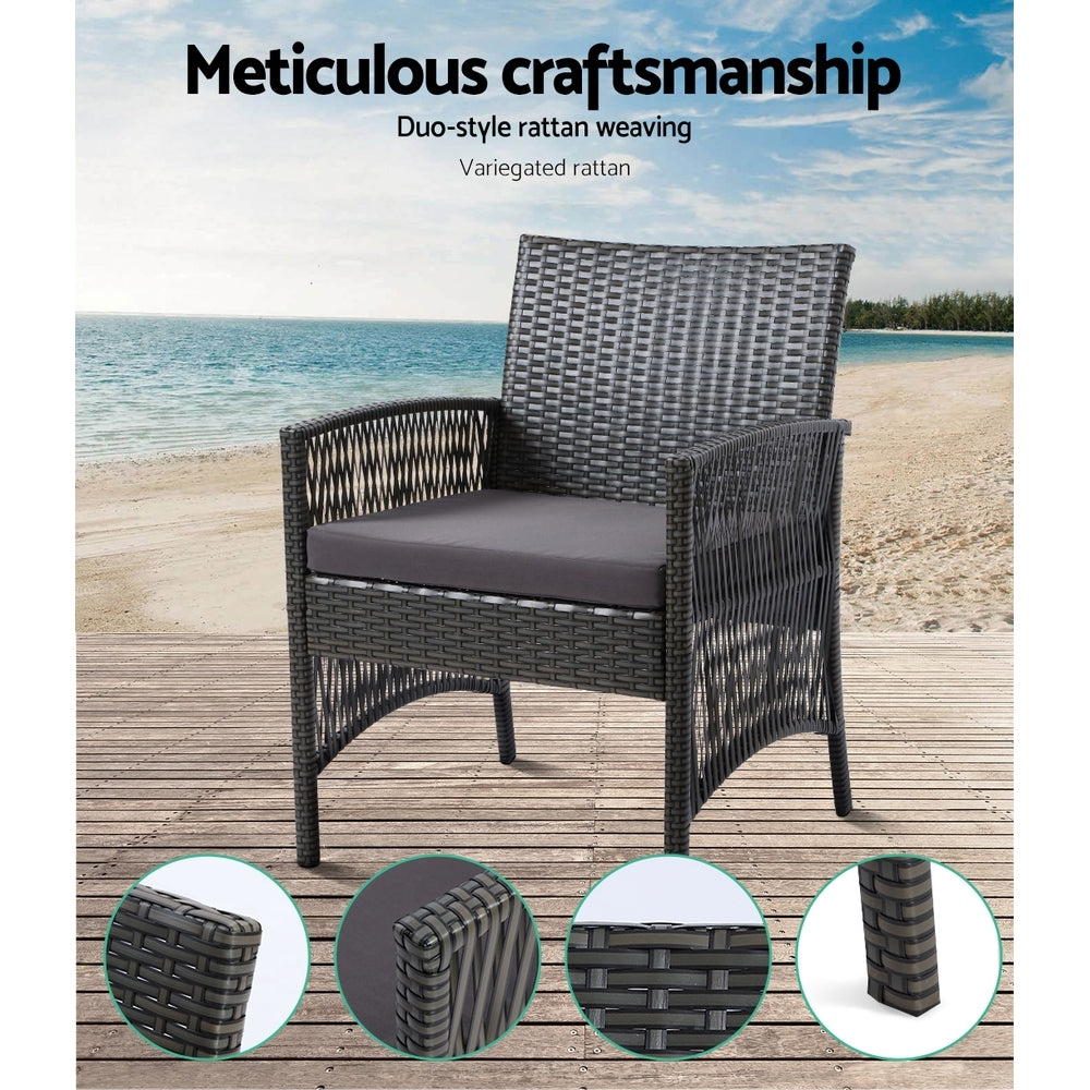 Gardeon 4 PCS Outdoor Furniture Lounge Setting Wicker Dining Set Grey