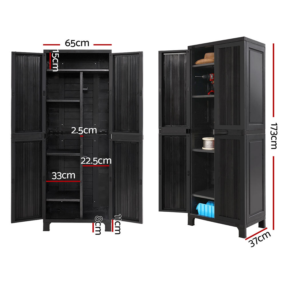 Gardeon Outdoor Storage Cabinet Lockable Tall Garden Sheds Garage Adjustable Black 173CM