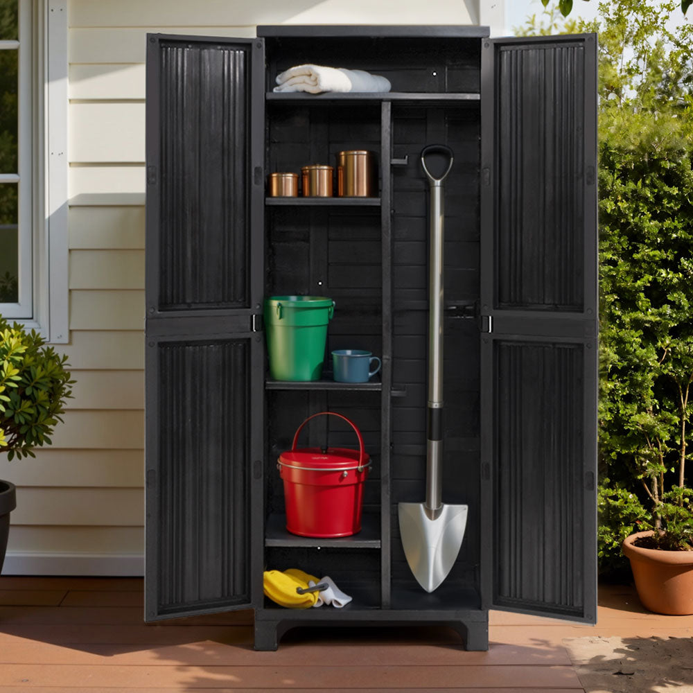Gardeon Outdoor Storage Cabinet Lockable Tall Garden Sheds Garage Adjustable Black 173CM