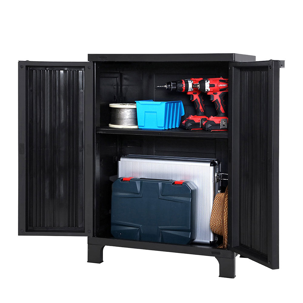 Gardeon Outdoor Storage Cabinet Cupboard Lockable Garden Sheds Adjustable Black