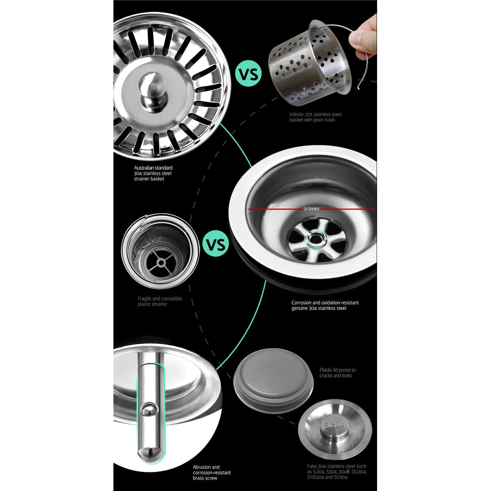 Cefito 36cm x 36cm Stainless Steel Kitchen Sink Under/Top/Flush Mount Silver