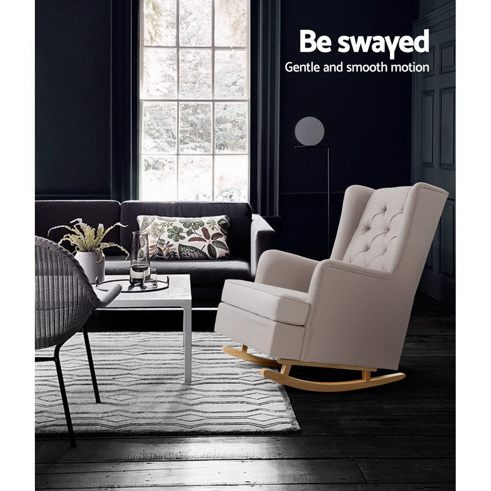 Artiss Rocking Armchair Feedining Chair Fabric Armchairs Lounge Recliner Beige