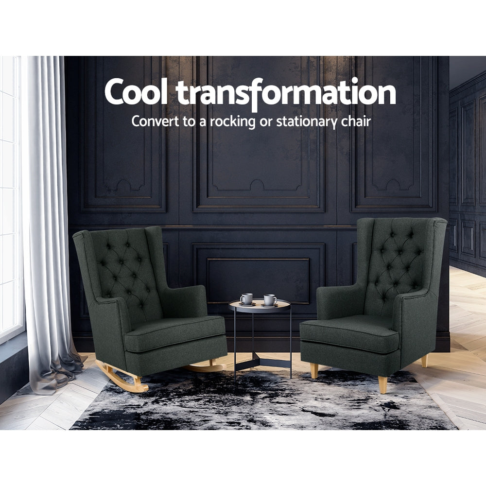 Artiss Rocking Armchair Feeding Chair Fabric Armchairs Lounge Recliner Charcoal